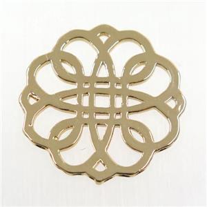 copper flower connector, gold plated, approx 29mm dia