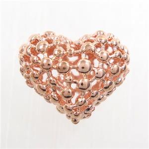 copper heart beads, hollow, rose gold, approx 13-16mm