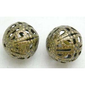 Round Filagree Bead, Antique Bronze, iron, hollow, 10mm diameter