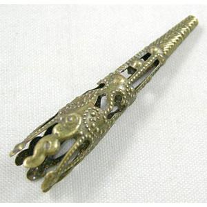 Bronze Jewelry Flower Caps, 8.5mm dia, 41mm length