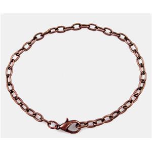 iron chain bracelet, antique red copper, nickel free, 4x7mm, 9 inch(23mm) length