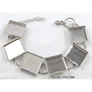 adjustable bracelet, gemstone setting, platinum plated, inside: 14x14mm, 16 inchlength