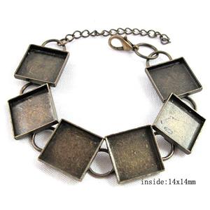 adjustable bracelet, gemstone setting, bronze, inside: 14x14mm, 16 inchlength