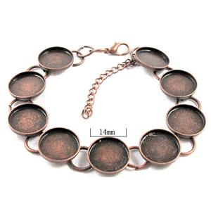 adjustable bracelet, gemstone setting, antique red copper, inside: 14mm dia, 16 inchlength