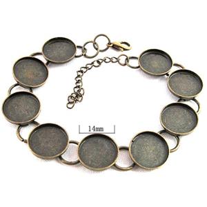 adjustable bracelet, gemstone setting, bronze, inside: 14mm dia, 16 inchlength