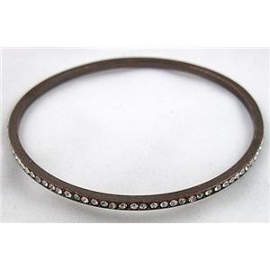 alloy bangle with rhinestone, black, 68mm dia, 2.5mm thin
