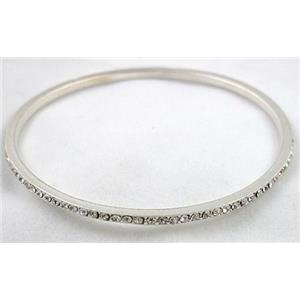 alloy bangle with rhinestone, duck-silver, 68mm dia, 2.5mm thin