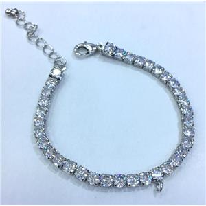 bracelet copper chain paved zircon, platinum plated, approx 4mm, 15-20mm length