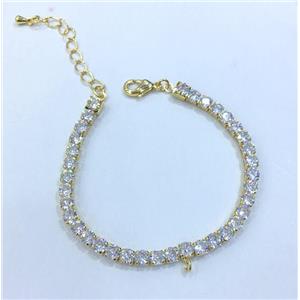 bracelet copper chain paved zircon, gold plated, approx 4mm, 15-20mm length