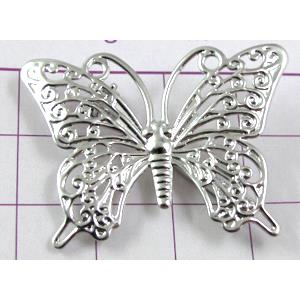 butterfly Brooch, baroque style, copper, platinum plated, 35x26mm