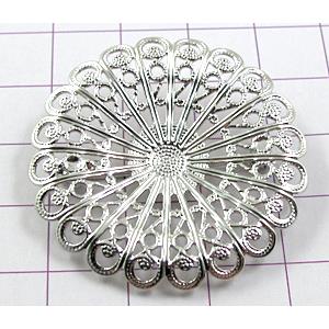 Baroque Style Brooch, Copper, Platinum Plated, 37mm dia