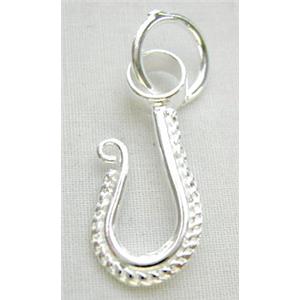Silver Plated Copper J Clasp, 10.7x30mm