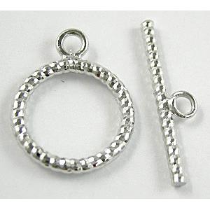 Platinum Plated Nickel Free Copper Toggle Clasp, 16.5mm dia, stick:25mm