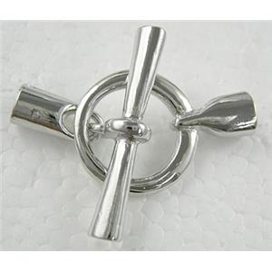 Platinum Plated Copper Toggle Clasp with cord end, 20mm dia, stick:32mm., hole:4.5mm