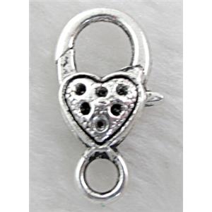 Parrot heart Lobster Clasp, alloy, 15x25mm