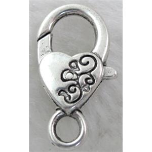 alloy Parrot Lobster Clasp, heart, 15x25mm