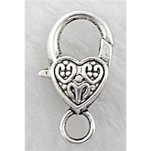 alloy Heart Lobster Clasp, 15x25mm