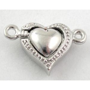 magnetic heart clasp, platinum plated, 20x13mm
