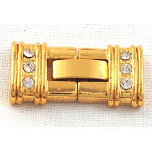 Watchstrap clasp, golden plated, rhinestone, 12x25mm