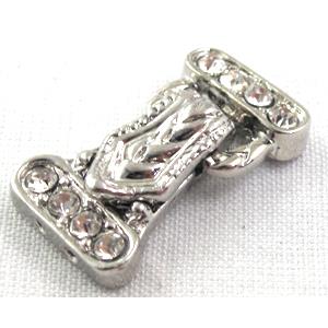 Watchstrap clasp with rhinestone, platinum plated, 14x26mm