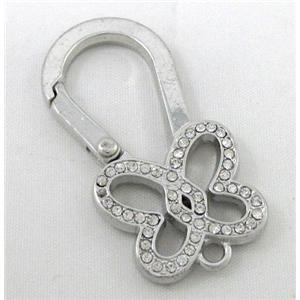 alloy Carabiner Clasp pave rhinestone, platinum plated, approx 25x48mm