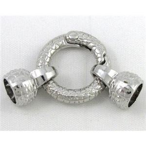 end of cord, alloy clasp for necklace, bracelet, platinum plated, approx 20mm dia, 10mm, 7mm hole