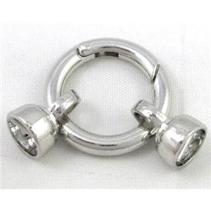 end of cord, alloy clasp for necklace, bracelet, platinum, approx 25mm dia, 10mm, 8mm hole