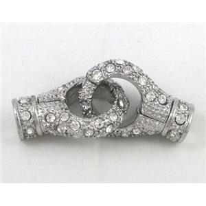 end of cord, alloy magnetic clasp with rhinestone, platinum plated, approx 20x25mm