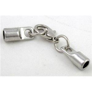 end of cord, alloy connector for necklace, bracelet, platinum plated, approx 4mm hole, 48mm length