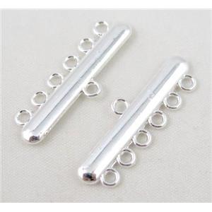 bracelet bar, alloy connector, silver plated, approx 11x33mm, 6 hole, 2mm hole