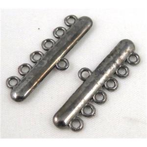 bracelet bar, alloy connector, black, approx 11x33mm, 6 hole, 2mm hole