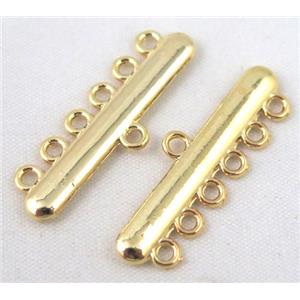 bracelet bar, alloy connector, gold plated, approx 11x33mm, 6 hole, 2mm hole