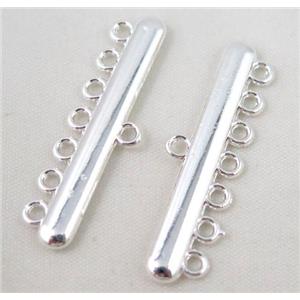 bracelet bar, alloy connector, silver plated, approx 11x38mm, 7 hole, 2mm hole