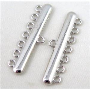 bracelet bar, alloy connector, platinum plated, approx 11x38mm, 7 hole, 2mm hole