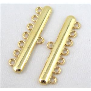 bracelet bar, alloy connector, gold plated, approx 11x38mm, 7 hole, 2mm hole