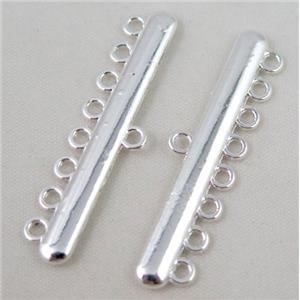 bracelet bar, alloy connector, silver plated, approx 11x43mm, 8 hole, 2mm hole