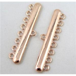 bracelet bar, alloy connector, red copper plated, approx 11x43mm, 8 hole, 2mm hole