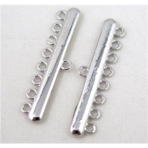 bracelet bar, alloy connector, platinum plated, approx 11x43mm, 8 hole, 2mm hole