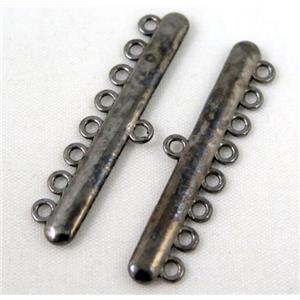 bracelet bar, alloy connector, black, approx 11x43mm, 8 hole, 2mm hole