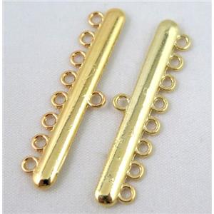 bracelet bar, alloy connector, gold plated, approx 11x43mm, 8 hole, 2mm hole
