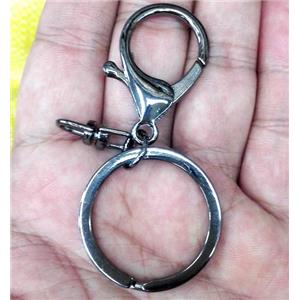 iron keychain clasp, black, 60mm length, ring: 30mm