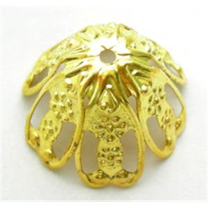 bead-cap, gold plated, iron, 17mm dia,11mm high