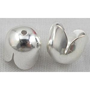 cord end caps, silver plated, iron, tulip style, 6mm dia