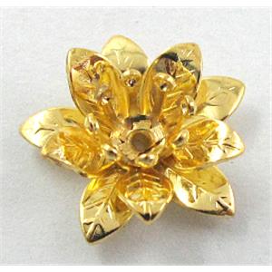 copper Flower beadcap, Golden Plated, 16mm dia, copper