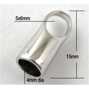 platinum plated copper cord end, 5x6mm,4mm, 15mm length
