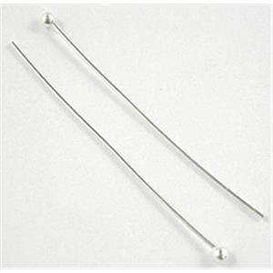 silver plated copper HeadPins with round ball, 0.5x25mm, ball:2mm