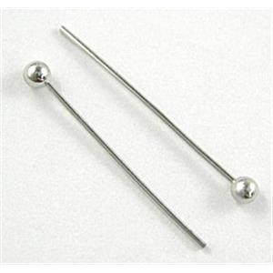 platinum plated HeadPin with round ball, copper, 0.5x20mm, ball:1.5mm