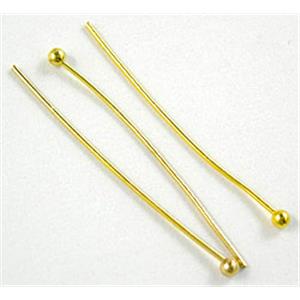 gold plated copper HeadPin with round ball, 0.5x15mm, ball:1.5mm