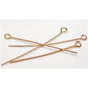 eye headpin, iron, 14K gold plated, approx 20mm length
