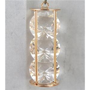 rhinestone pendant, gold plated, approx 18mm dia, 18x53mm